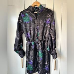 Floral Black Button-Up Dress